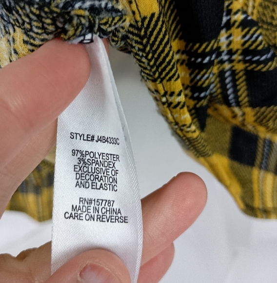 yellow Black peplum western Plaid Button-Up Top Preppy Patchwork fall blouse L - Picture 5 of 10